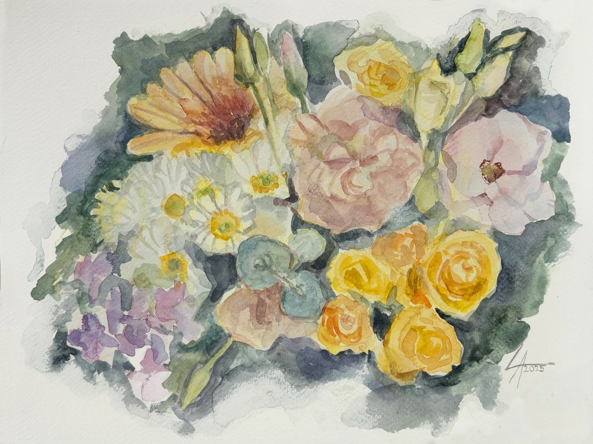 Illustrative Botanical Watercolour By Elena Lykhodid, 13 X 9, Blurred Memories, Original Artwork