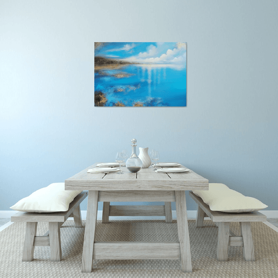 A XL large modern abstract figurative seascape painting "Blue emotion"