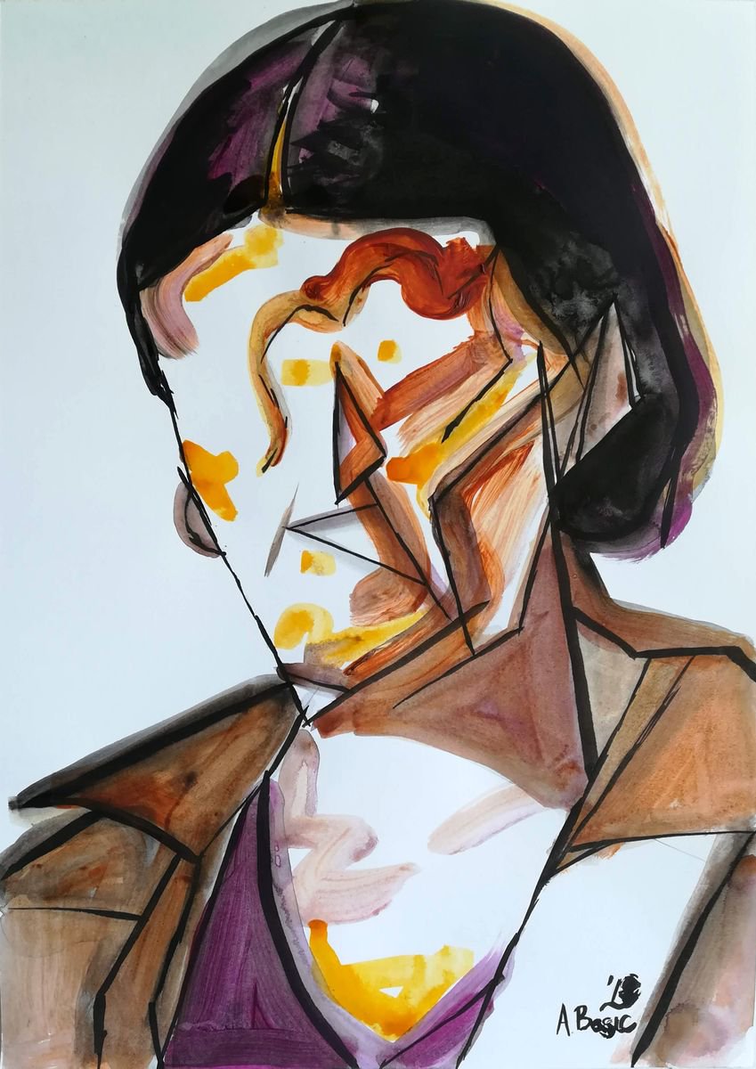 Geometric Portrait Painting By Aleksandar Basic, 12 X 17, Barbara Hepworth, Original Artwork