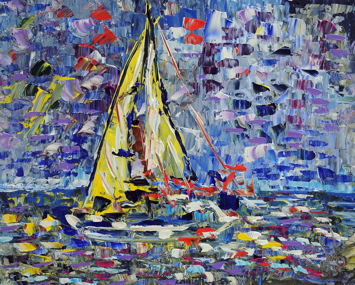 Impressionistic Abstract Acrylic Painting By Antonino Puliafico, 41 X 34, Riflessi Di Vela, Original Artwork