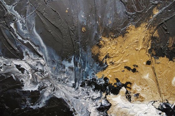 Golden Saturation 190cm x 100cm Gold Black White Textured Abstract Art