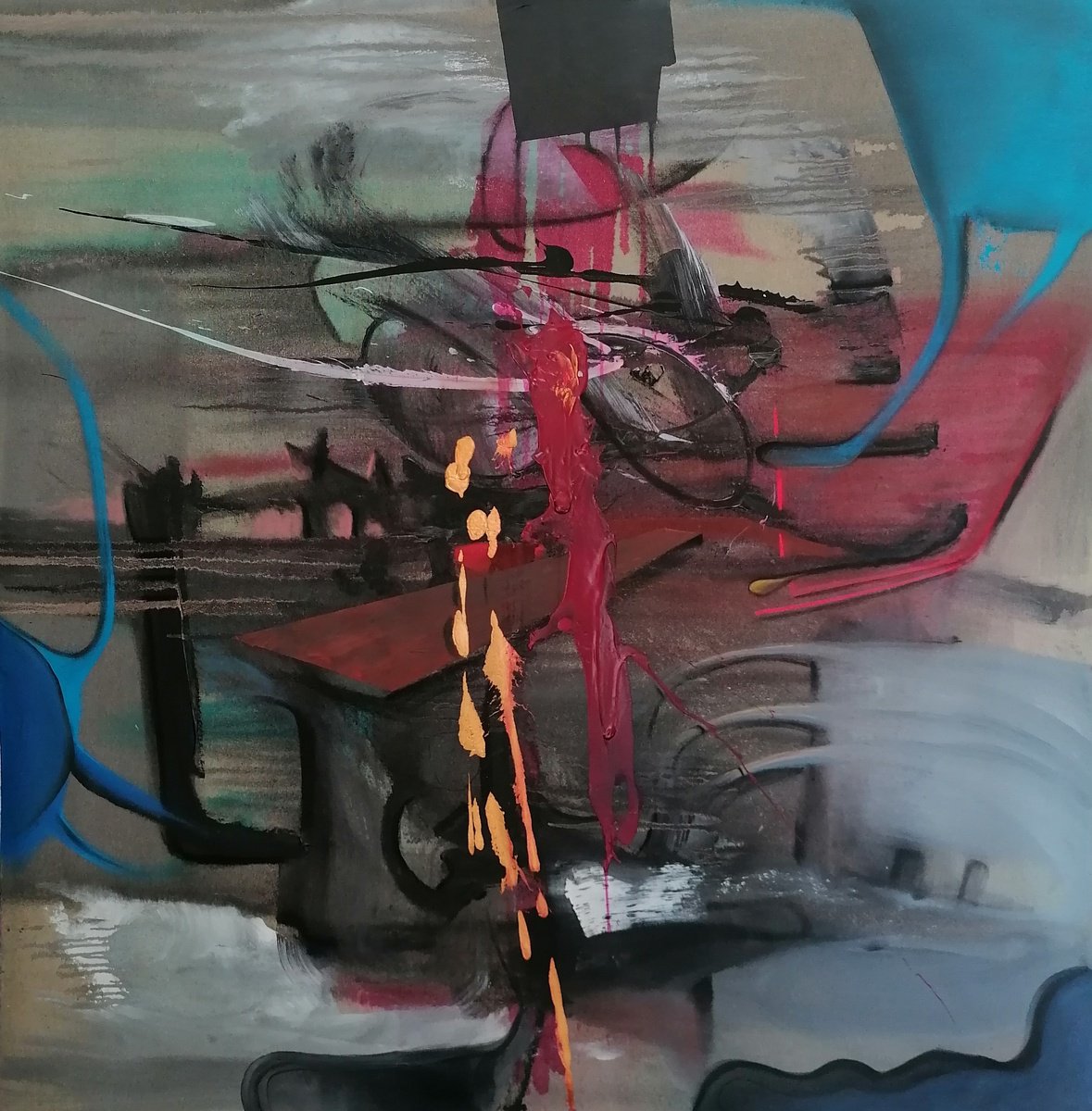 Abstract Acrylic Painting By Stefano Mazzolini, 63 X 59", Kerch, Original Artwork