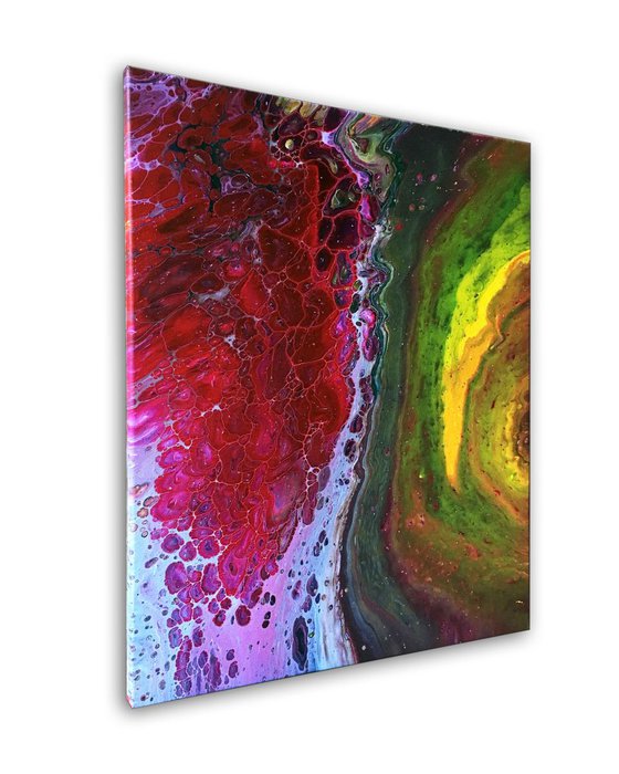 "Beautiful Mutation" - FREE USA SHIPPING - Original Abstract PMS Fluid Acrylic Painting, Framed - 16 x 20 inches