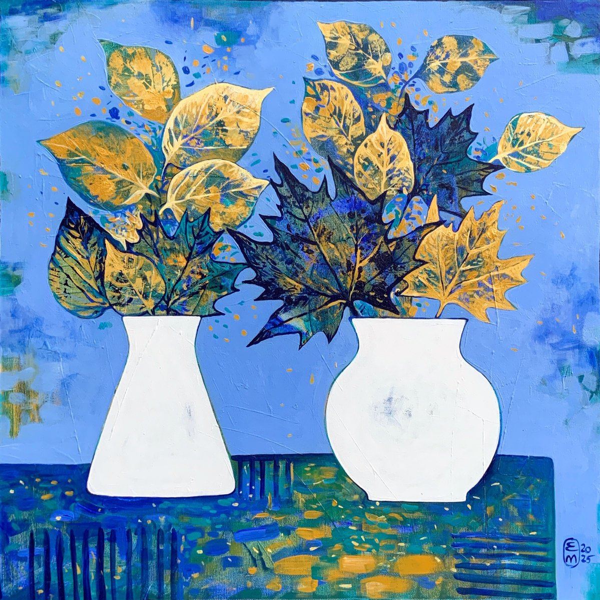 Naive Still Life Acrylic Painting By Elena Tomilova, 24 X 24, Anticipation Of Autumn, Original Artwork