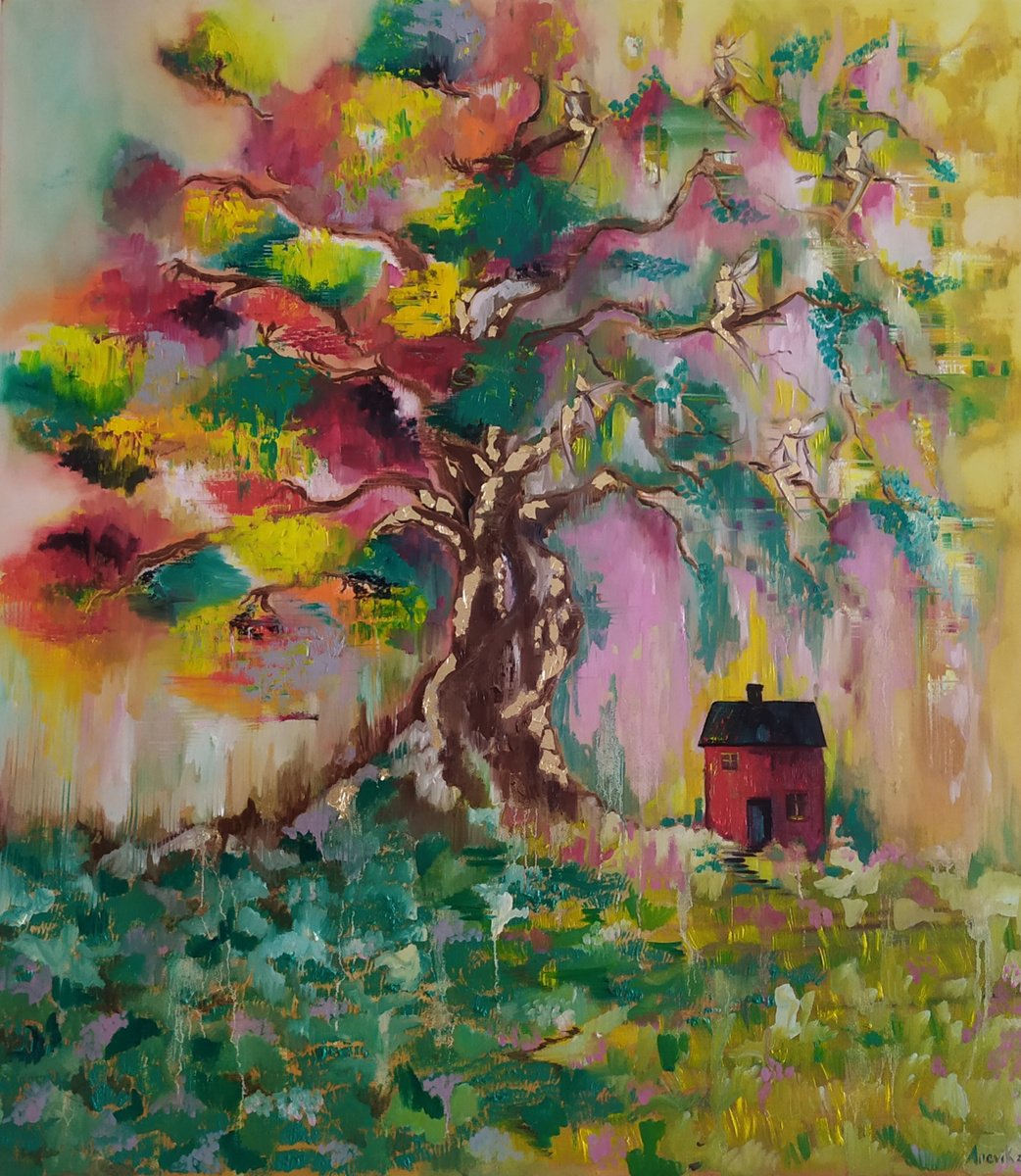 Impressionistic Landscape Oil Painting By Arevik Gasparyan, 29 X 33, The Lonely Cabin, Original Artwork