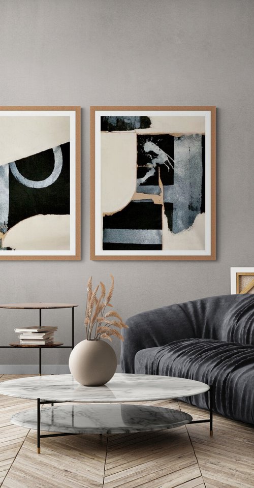 Abstraction No. 7621 black & white - set of 2 by Anita Kaufmann