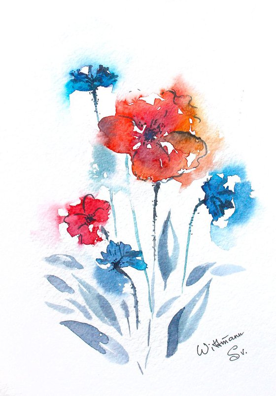 Red and blue  flowers