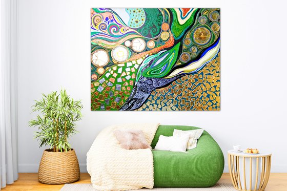 Abstract painting, Large abstract art - Green forest magic