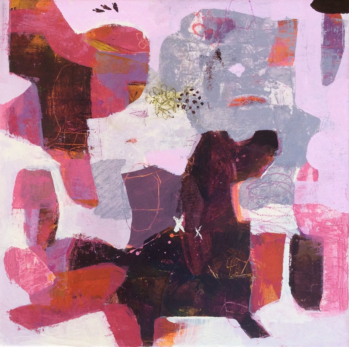 Abstract Acrylic Painting By Linda Coppens, 20 X 20", Surprise Garden 2, Original Artwork