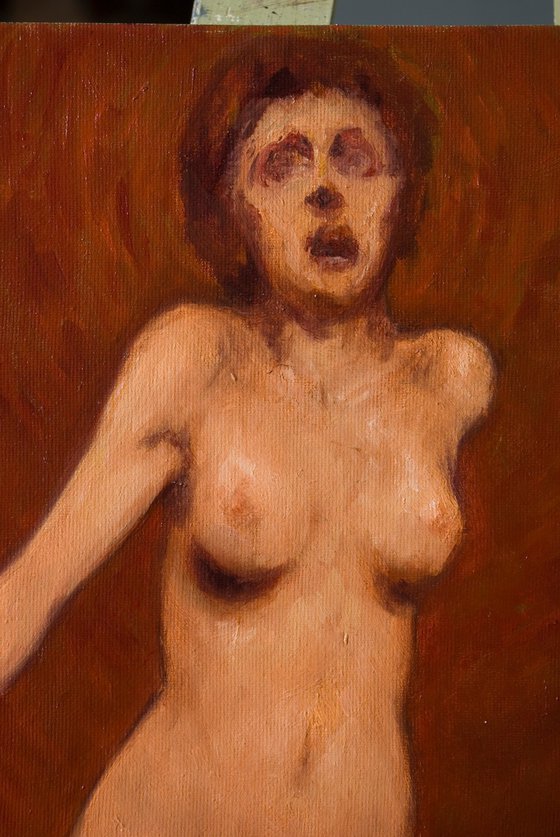 expressionist woman on brown background