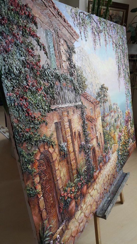 Painting " Walk in the old town ", old city scene, extra large landscape