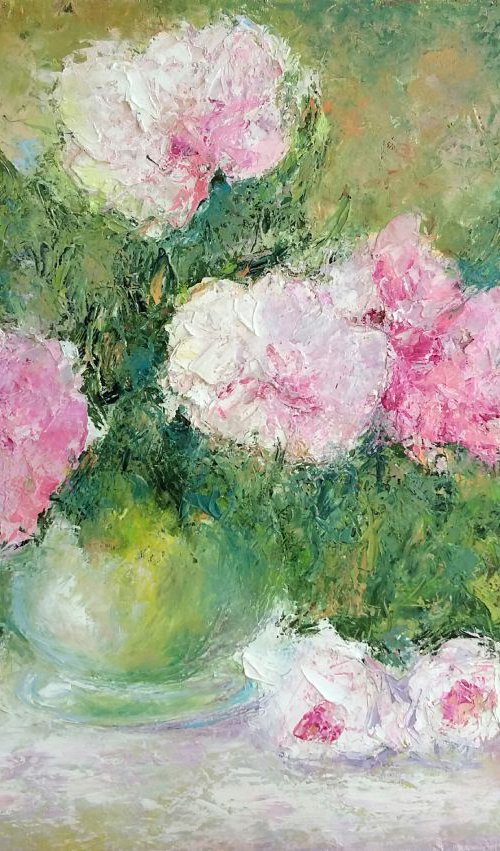 Spring peonies, 70×50 cm, original art, Free Shipping by Larissa Uvarova