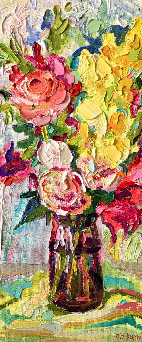Yellow Gladioli and Roses by Ole Karako