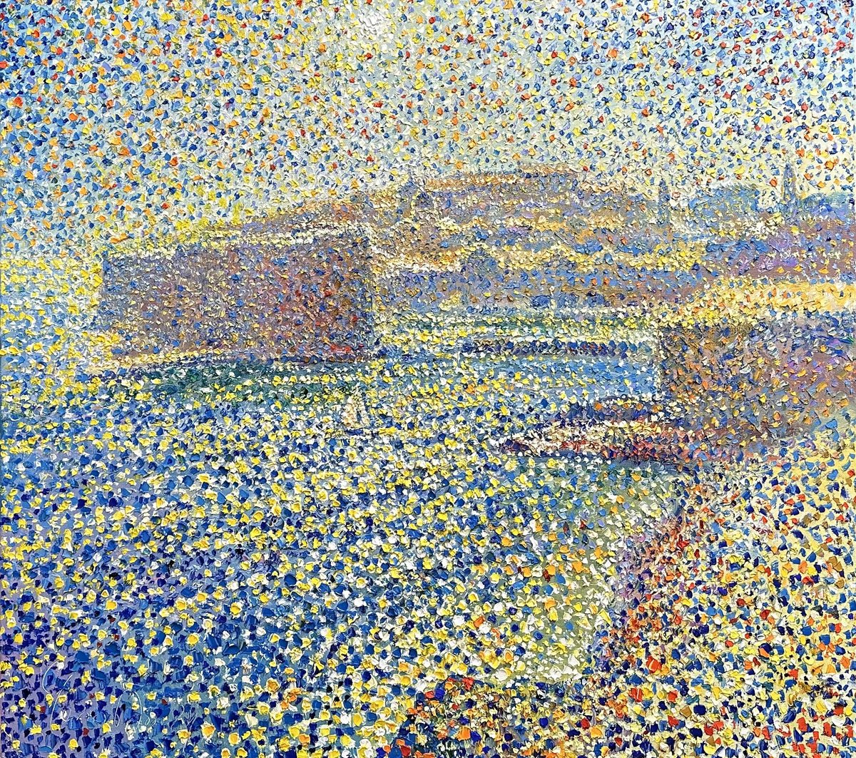 Impressionistic Landscape Oil Painting By Andrii Chebotaru, 39 X 35, - Evening Dubrovnik - ?, Original Artwork