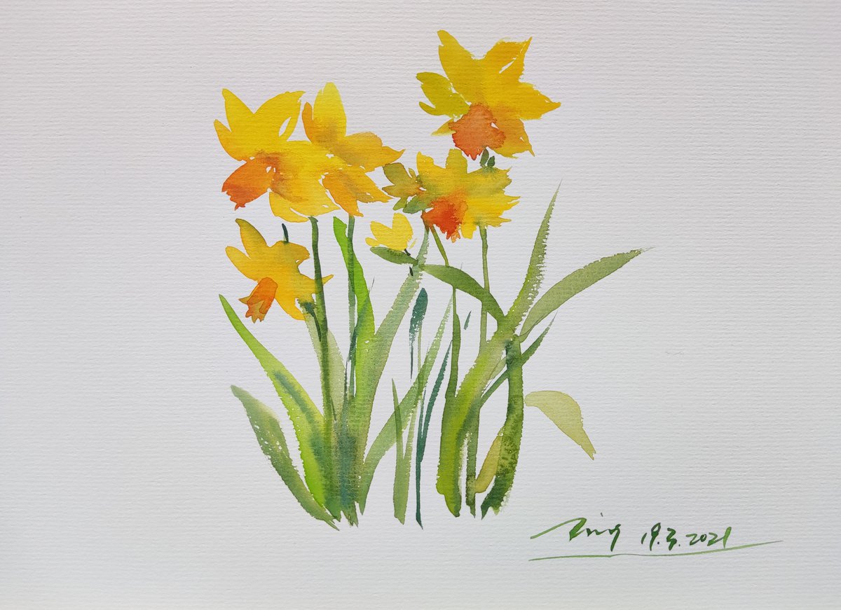 Impressionistic Botanical Watercolour By Jing Chen, 12 X 8, Yellow Flowers 2, Original Artwork
