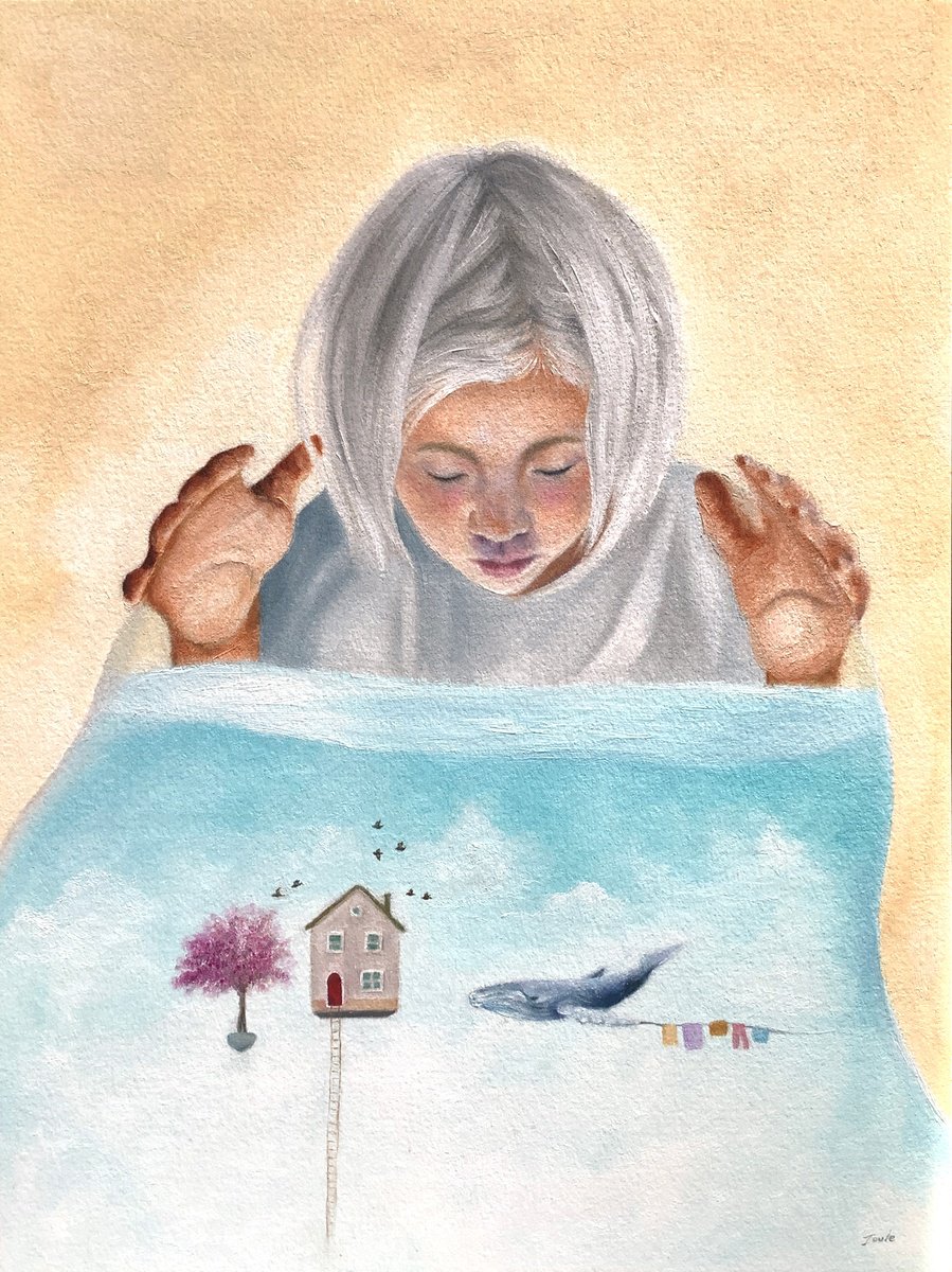 Surrealistic Portrait Oil Painting By Joule Kim, 9 X 12", Dreamscape, Original Artwork