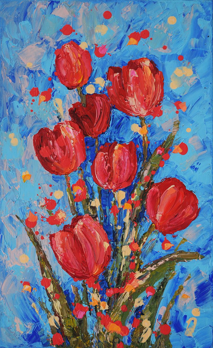 Red Tulips Abstract Painting by Liubov Kvashnina
