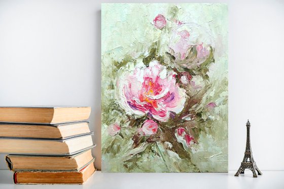 Peonies Bouquet Painting Small Floral Wall Art Peony Flower Artwork