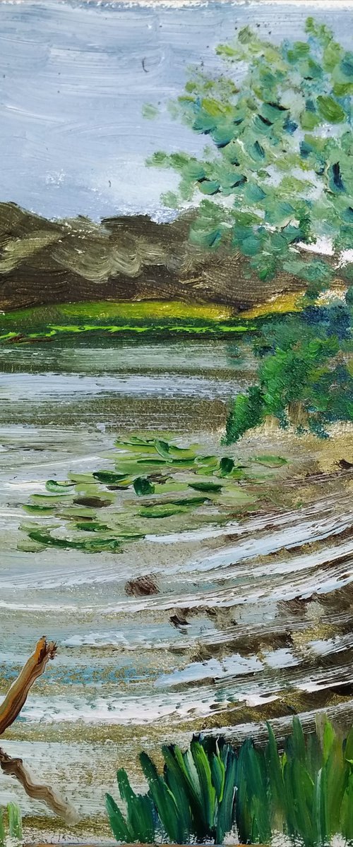 Riverbank on a windy day. Pleinair painting by Dmitry Fedorov
