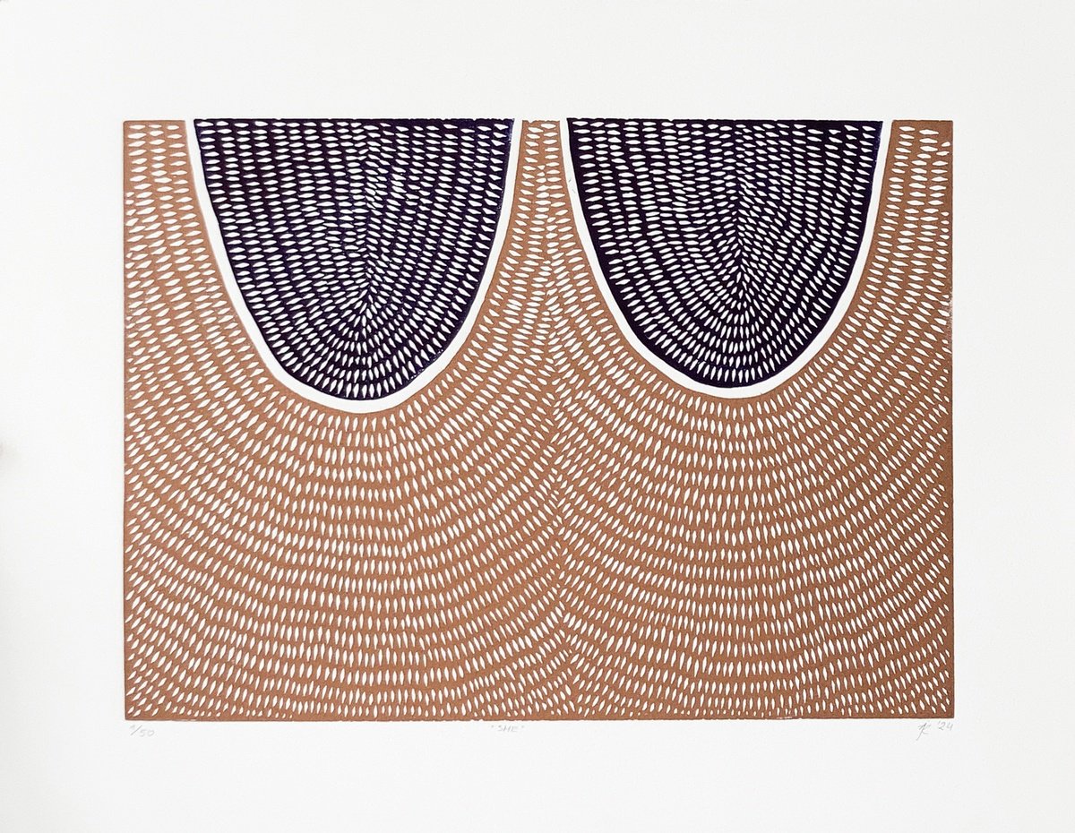 Geometric Abstract Linocut By Agata Kycia, 17 X 12, She, Original Artwork