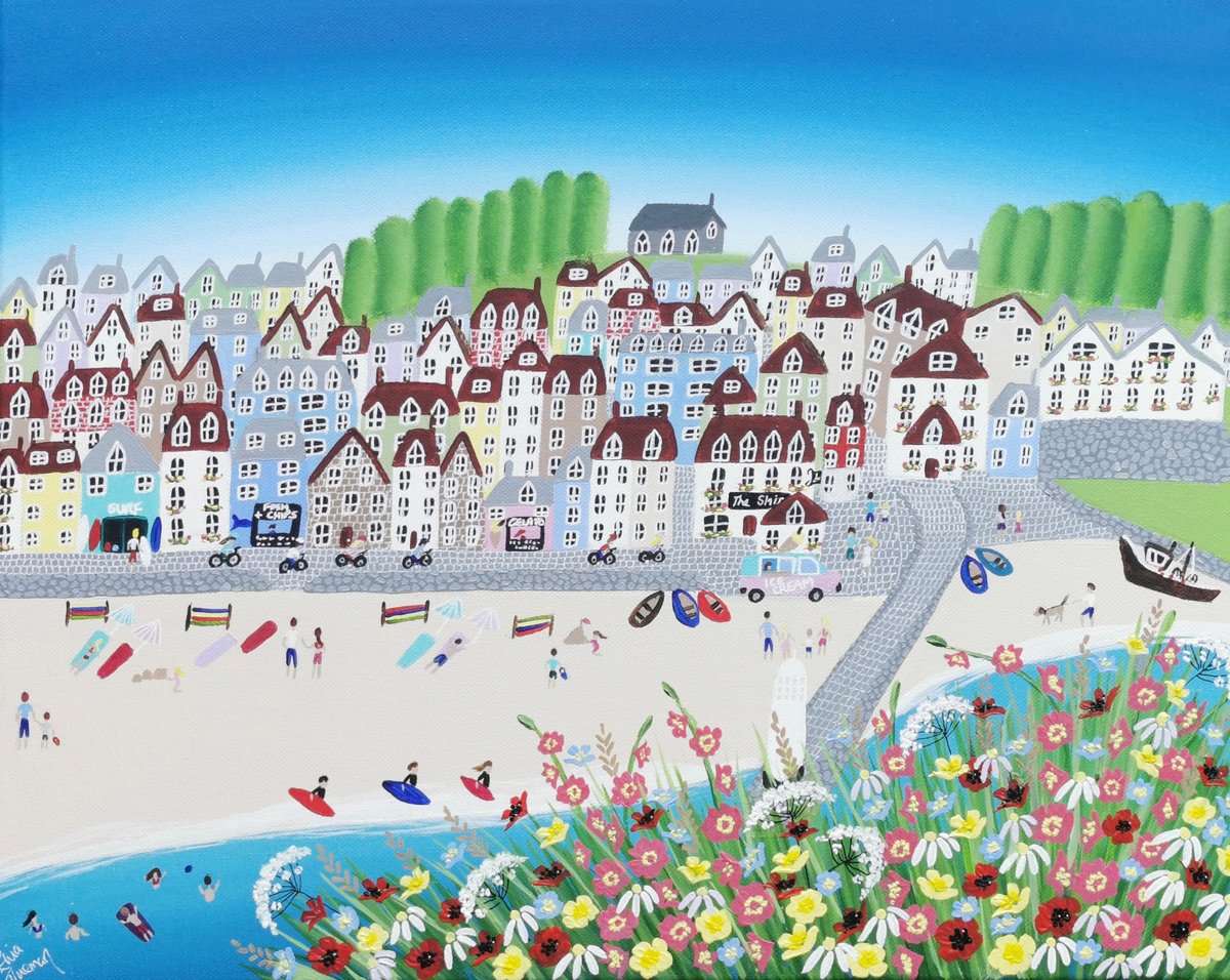 Naive Landscape Acrylic Painting By Elisa Trueman, 20 X 16, A Heartful Of Cornwall, Original Artwork