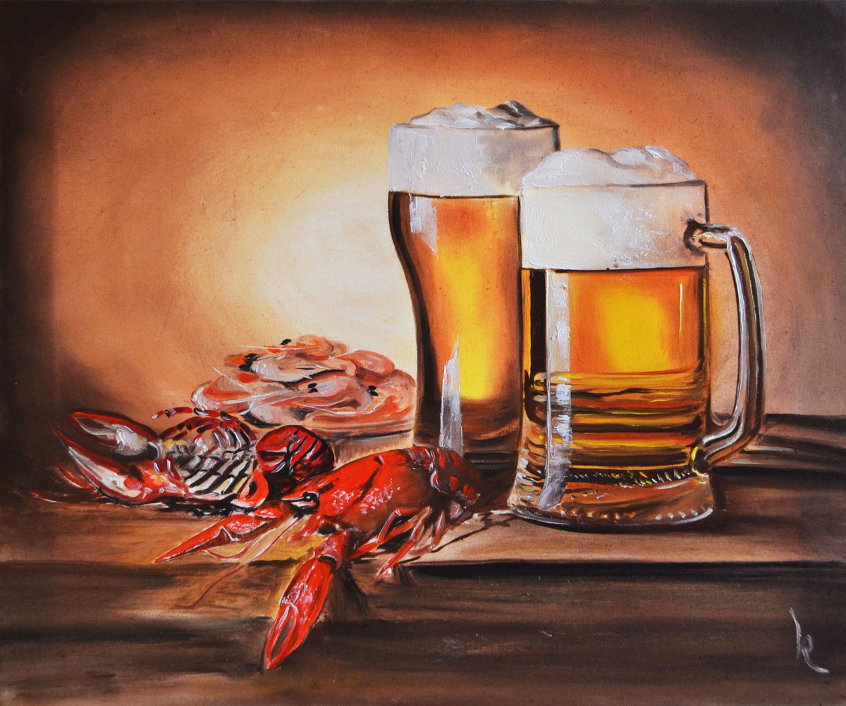 Beer with Сrayfish and Shrimp by Valeriia Radziievska