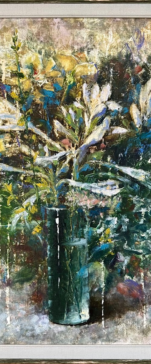 Sage green summer flowers by Yulia Odukalets