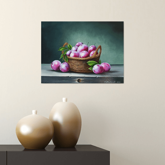 Still life - plums (40x30cm, oil painting, ready to hang)