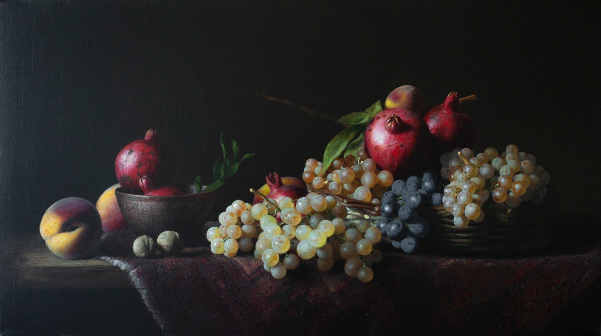 Photorealistic Still Life Oil Painting By Davit Davtyan, 35 X 20, Autumn, Original Artwork