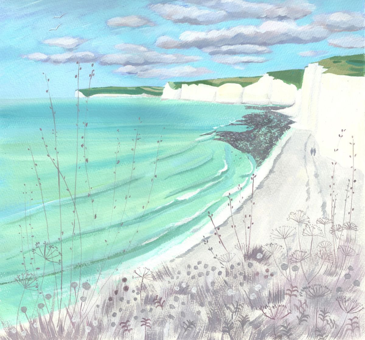 Birling Gap in winter sun - British seaside painting by Mary Stubberfield
