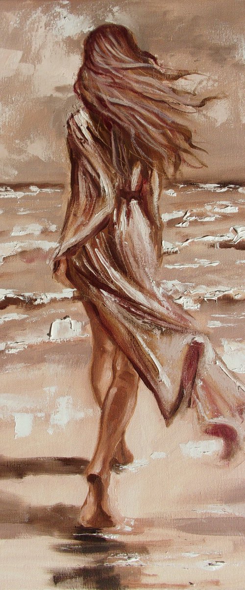 " MOMENTS  ... " SEA original painting palette knife GIFT MODERN URBAN ART OFFICE ART DECOR HOME DECOR GIFT IDEA by Monika Luniak