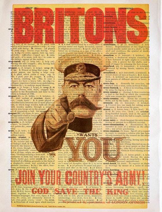 Britons: Join Your Country's Army! - Collage Art Print on Large Real English Dictionary Vintage Book Page