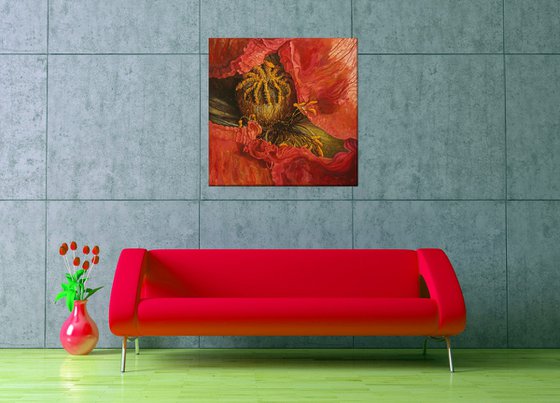 33.5" Red Poppy, Floral Art