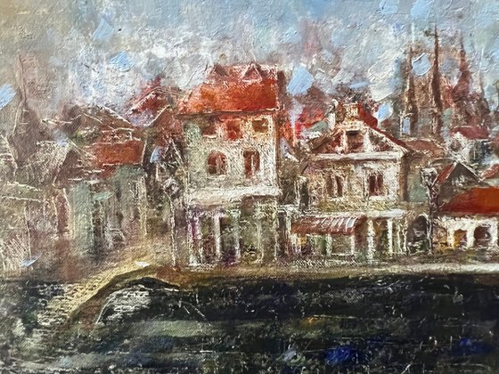 Dutch old town, Canal reflection