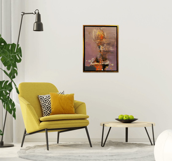 Framed Beautiful Enigmatic Burning Flowers Still Life Painting By O KLOSKA