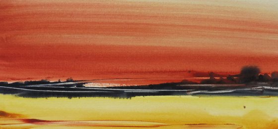 BEACH SUNSET ABSTRACT SEASCAPE. Original Watercolour Painting.