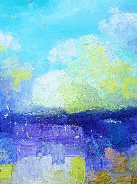 Turquoise and gold sky (50x60cm)