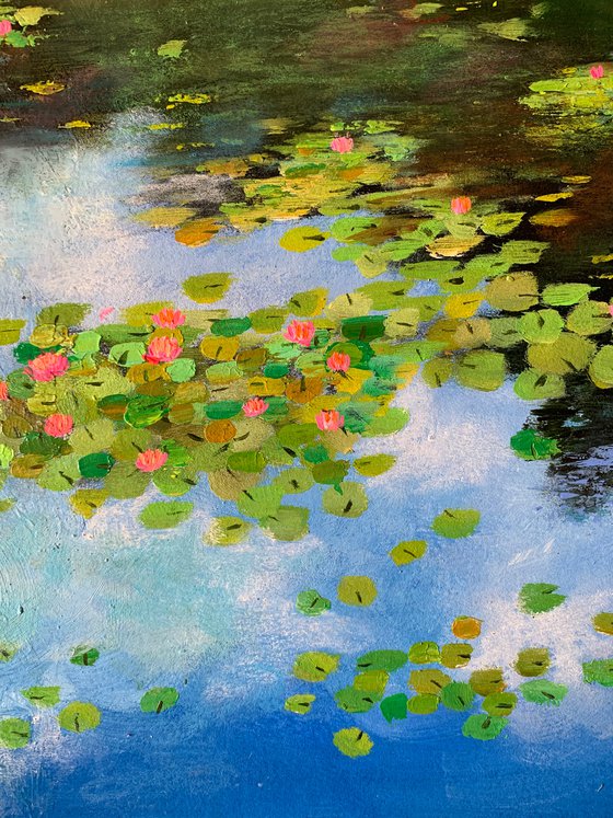 Water lilies pond ! Monet’s water lilies, A3 painting on paper