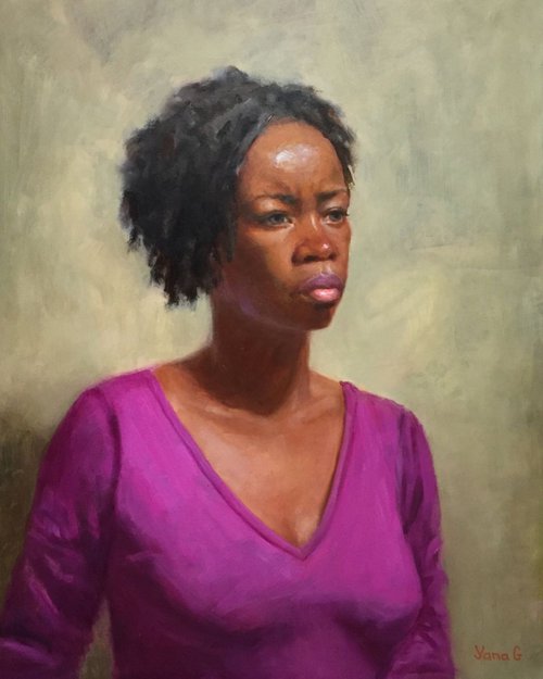 African-american Woman portrait. Original oil painting. Paining from life. 14*18in by Yana  Golikova