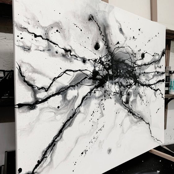 BLACK AND WHITE NEBULA ABSTRACT LARGE CONTEMPORARY ART