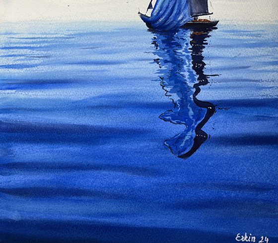 Tranquil Sea Sailboat Scene.