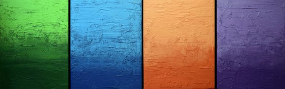 Colour Blocks impasto edition triptych 4 panel wall art  green blue orange purple gift 4 panel canvas wall abstract canvas pop abstraction 64 x 20 " quadriptych rainbow colours