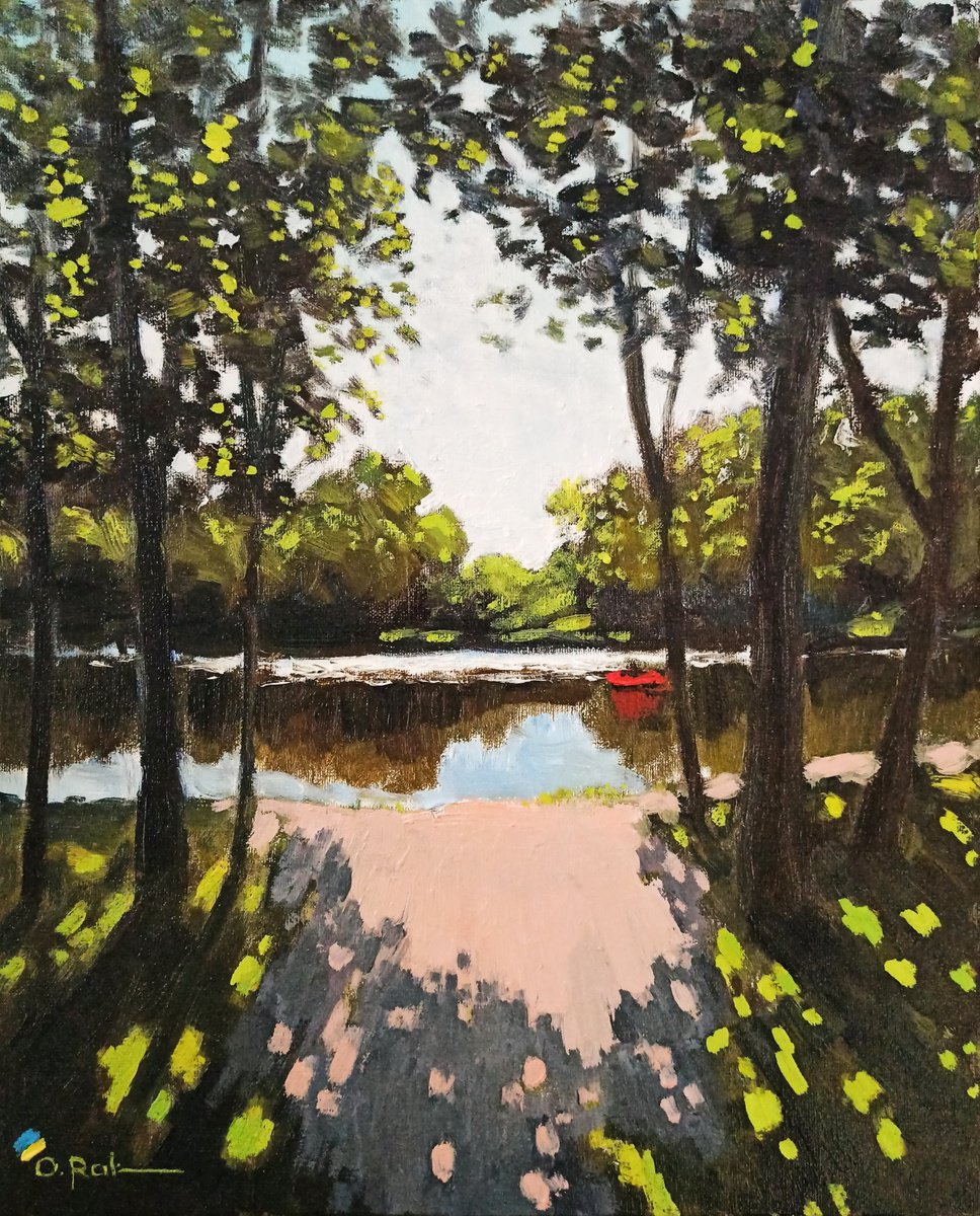 Impressionistic Landscape Oil Painting By Oleh Rak, 16 X 20", Midday By The River, Original Artwork
