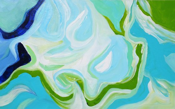 OCEAN SONG. Abstract Blue, Teal, Green Acrylic Coastal Art