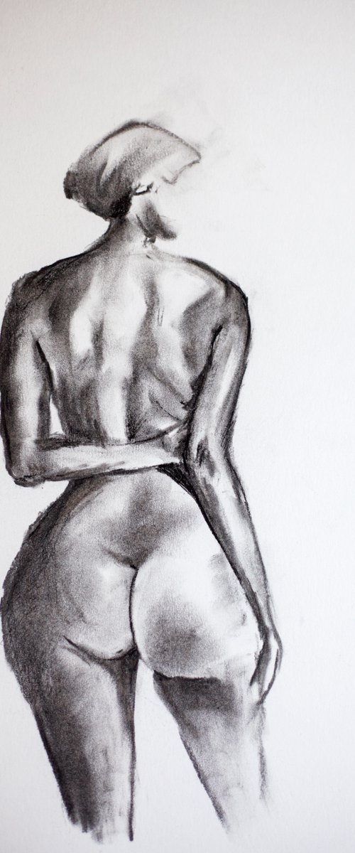 Nude in charcoal. 24. Black and white minimalistic female girl beauty body positive by Sasha Romm