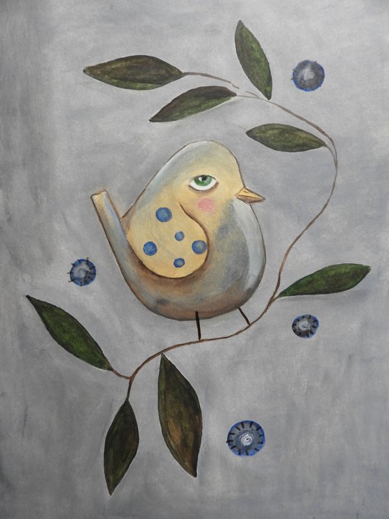 The bird between the leaves