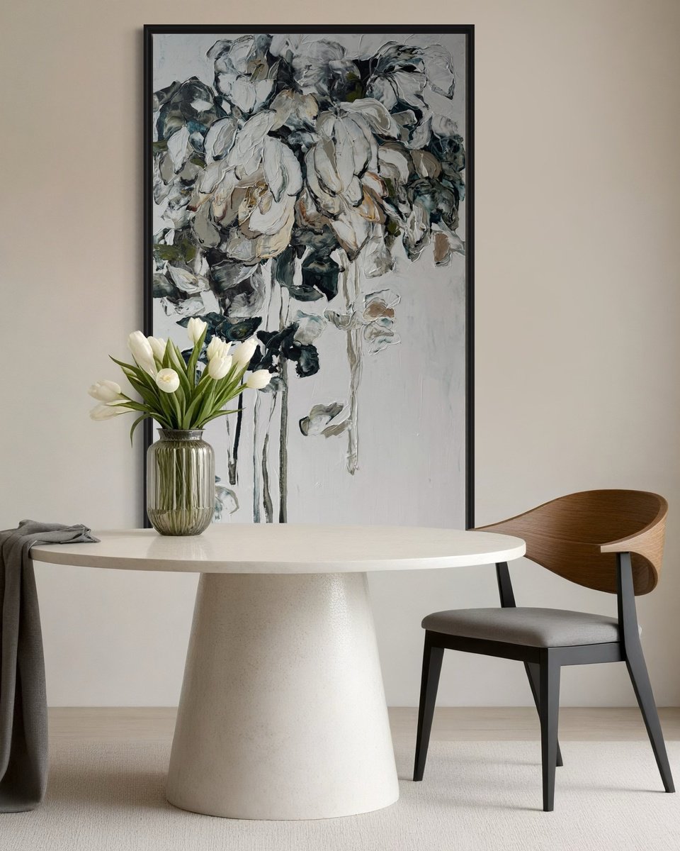 Impressionistic Botanical Acrylic Painting By Tetiana Hutsul, 37 X 61", Kissed By Beauty, Original Artwork