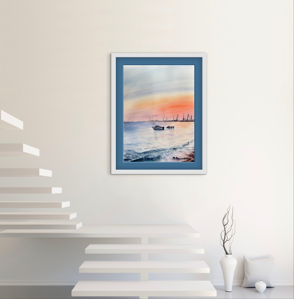 Impressionistic Watercolour , Calm Evening By The Water By Oleksandra Padushyna, 22 X 30, Artwork For Sale On Artfinder