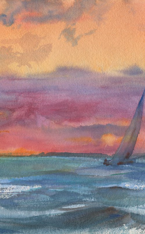 Flag of the Romantics (yacht in the sunset) by Irina Bibik-Chkolian