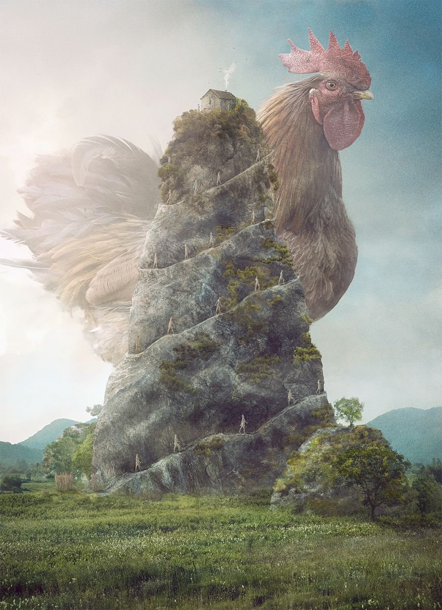 Surrealistic Landscape Giclee Print By Nikolina Petolas, 27 X 37", Mr. Magnificent, Original Artwork